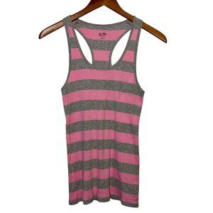 Vintage Ribbed Pink Striped Y2K Longer Length Tank Top Preppy Stretch Size XS